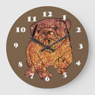 Goldener Bulldogge-Rund (große) Wanduhr