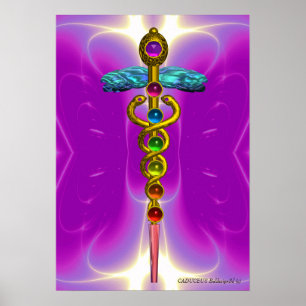 GOLDENER CADUCEUS 7 CHAKREN, Yoga, Medizinisch Pi Poster