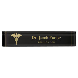 Goldener Caduceus Medizin Namensplakette