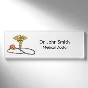 Goldener Caduceus & Medizinisches Stethoskop mit H Namenschild