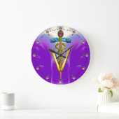 GOLDENER CADUCEUS-VETERINÄRsymbol/blaues Lila Große Wanduhr (Zuhause)