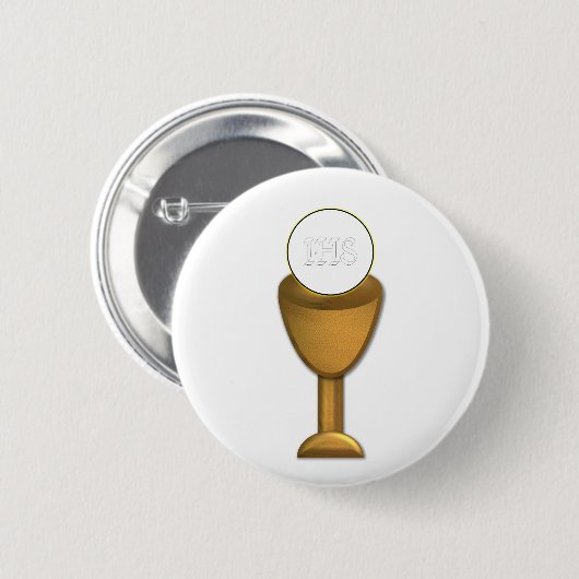 Goldener Chalice und Gastgeber - Heilige Kommune Button (Vorne & Hinten)