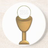 Goldener Chalice und Gastgeber - Heilige Kommune Sandstein Untersetzer (Vorne)