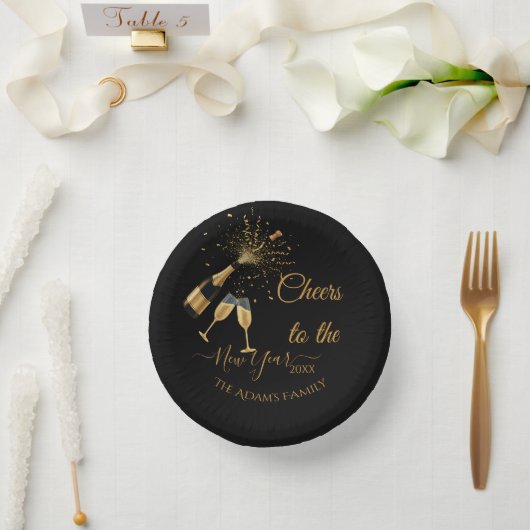 Goldener Champagner Prost Neujahr Pappteller (Hochzeit)