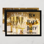 Goldener Champagner - Silvester Einladung (Vorne/Hinten)
