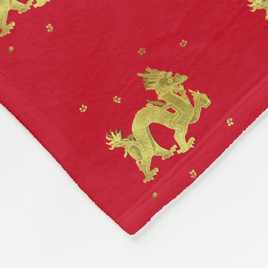 Goldener chinesischer Drache Fleecedecke (Ecke)