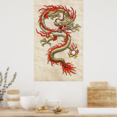 Goldener chinesischer Drache Fucanglong auf Reißpa Poster (Küche)