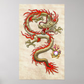 Goldener chinesischer Drache Fucanglong auf Reißpa Poster (Vorne)