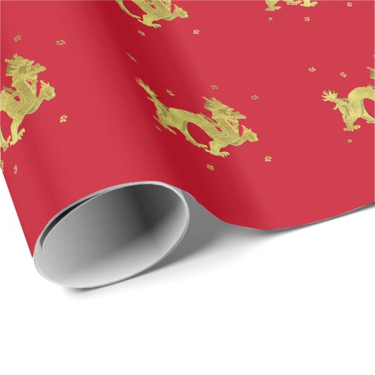 Goldener chinesischer Drache Geschenkpapier (Rolleneckpunkt)