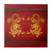 Goldener chinesischer Drache mit altem Ideogramm T Fliese (Vorderseite)