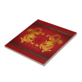 Goldener chinesischer Drache mit altem Ideogramm T Fliese (Seite)
