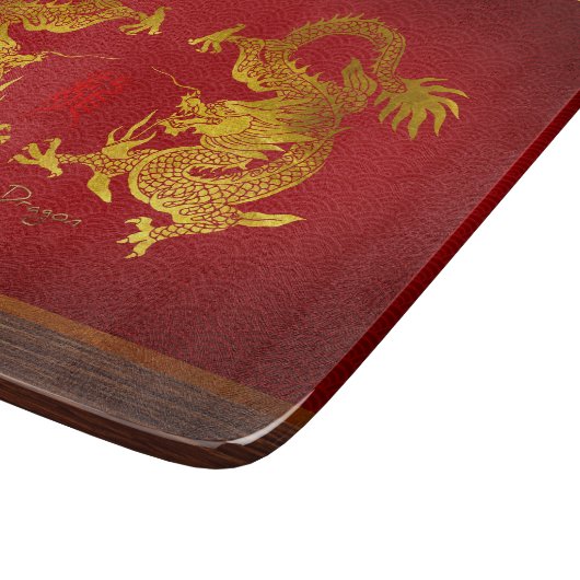 Goldener chinesischer Drache mit alter Ideogramm C Schneidebrett (Ecke)