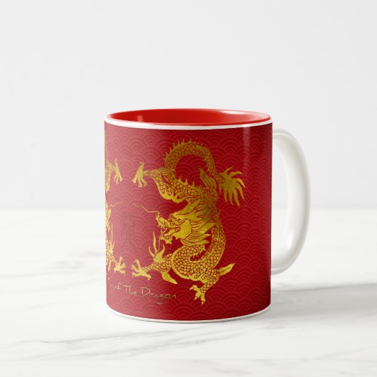 Goldener chinesischer Drache mit alter Ideogramm T Zweifarbige Tasse (VorderseiteRechts)