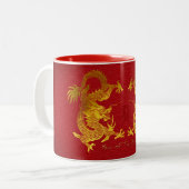 Goldener chinesischer Drache mit alter Ideogramm T Zweifarbige Tasse (Vorderseite Links)