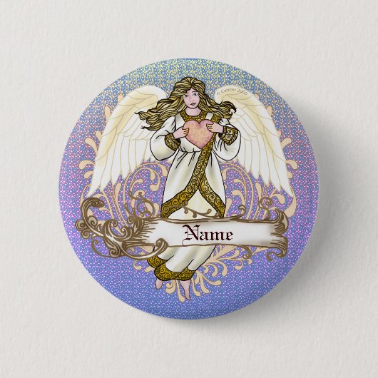 Goldener christlicher Engel Herz Button (Vorderseite)