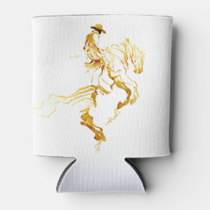 Goldener Cowboy auf aufbäumendem Pferd  Dosenkühler