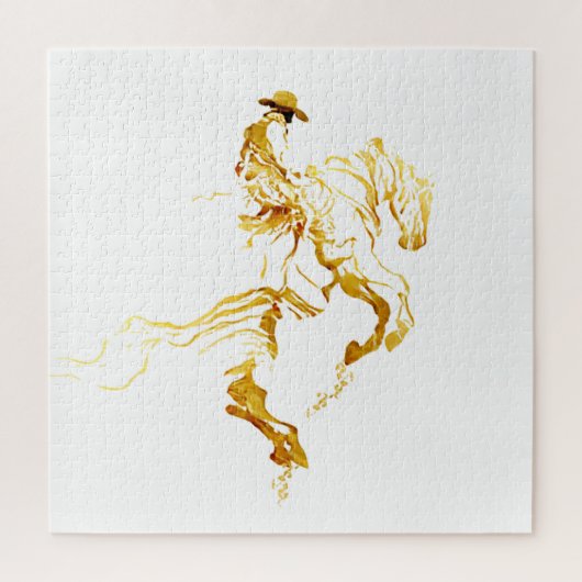 Goldener Cowboy auf aufbäumendem Pferd  Puzzle (Vertikal)