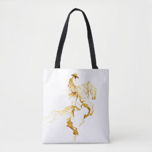 Goldener Cowboy auf aufbäumendem Pferd  Tasche