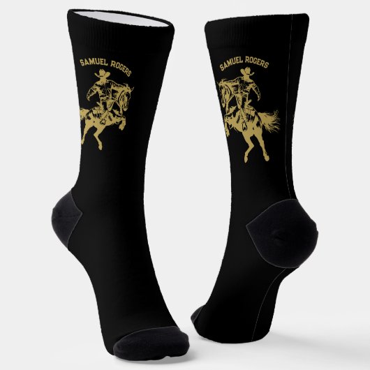 Goldener Cowboy auf einem Pferd Personalisierter N Socken (Gewinkelt)