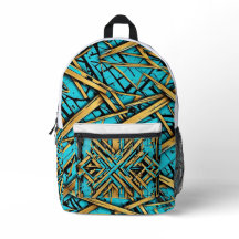 Goldener Cyan-Rucksack in Stadtbild