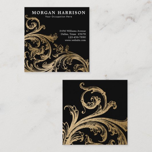 Goldener Damaskus Barockwirl Quadratische Visitenkarte (Vorne/Hinten)