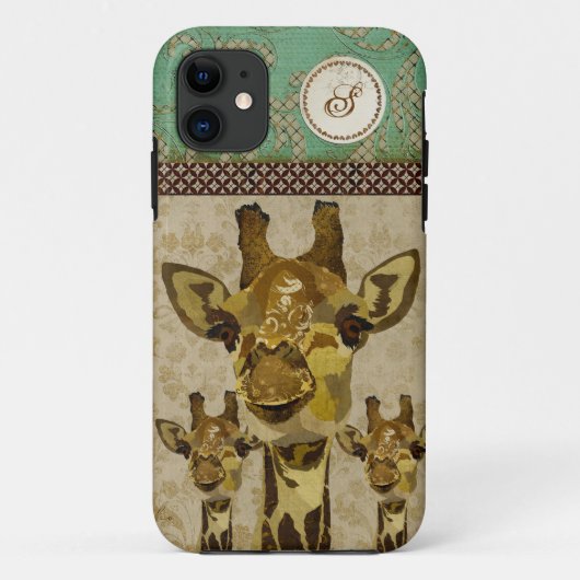 Goldener Damast-Giraffen-Monogramm iPhone Kasten Case-Mate iPhone Hülle (Rückseite)