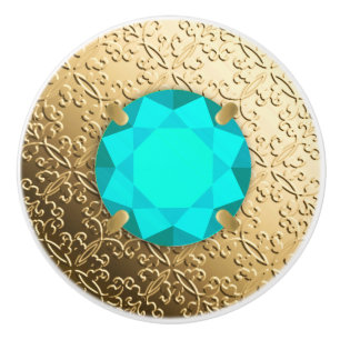Goldener Damast mit Aquamarine-Edelstein-Imitaten Keramikknauf