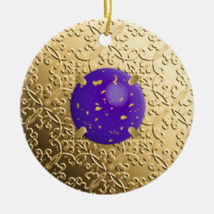 Goldener Damast mit einem Imitat lapis lazuli gems Keramikornament