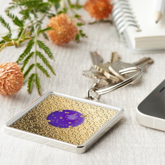 Goldener Damast mit einem Imitat lapis lazuli gems Schlüsselanhänger (Seite)