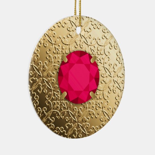 Goldener Damast mit Ruby-Edelstein-Imitaten Keramik Ornament (Rechts)