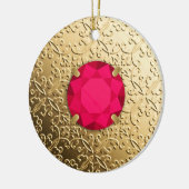 Goldener Damast mit Ruby-Edelstein-Imitaten Keramik Ornament (Links)