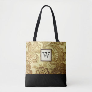 Goldener Damast mit Schwarzer Monogram Tasche