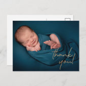 Goldener Dank für Script Foto Geburtserklärung Ankündigungspostkarte (Vorne/Hinten)