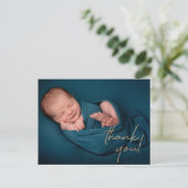 Goldener Dank für Script Foto Geburtserklärung Ankündigungspostkarte (Stehend Vorderseite)