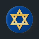 Goldener Davidsstern Auf blauem Hintergrundknopf Button<br><div class="desc">Kundenspezifischer Knopf,  der einen goldenen kennzeichnet (Druckeffekt gemacht von den Steigungen) Davidsstern Auf einem blauen Hintergrund.</div>