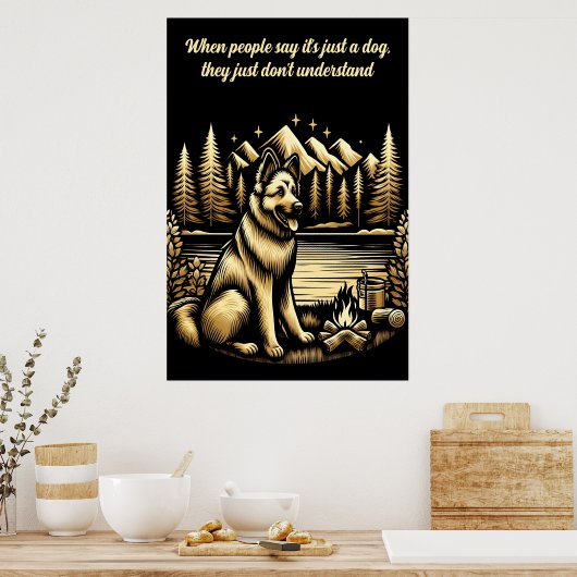 Goldener deutscher Hirte am Campfire Poster (Küche)