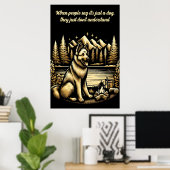 Goldener deutscher Hirte am Campfire Poster (Heimbüro)