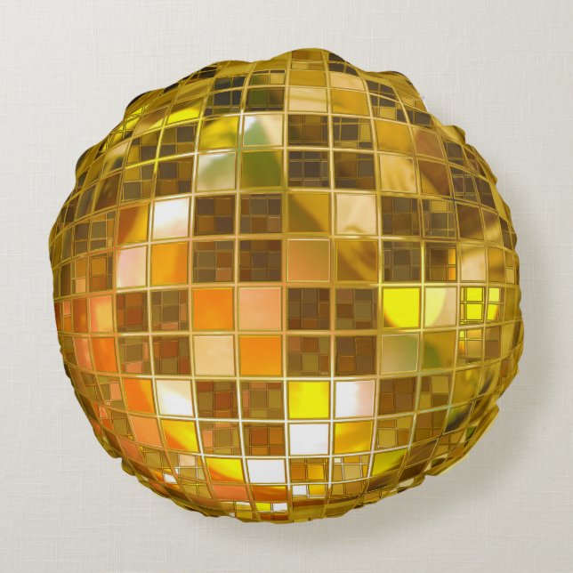 Goldener Disco-Ball-rundes Kissen (Rückseite)