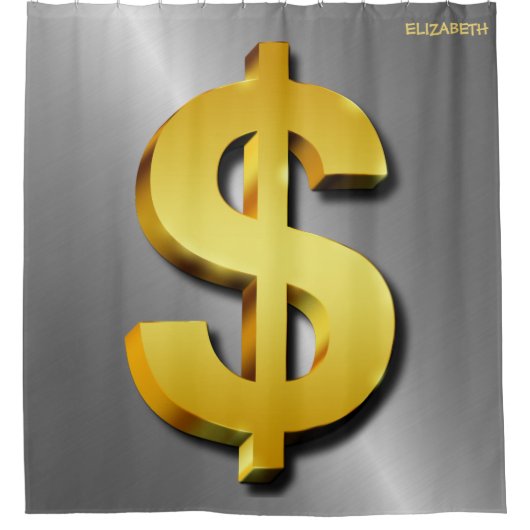 Goldener Dollar-funkelndes Zeichen-Geld-Symbol Duschvorhang (Vorderseite)