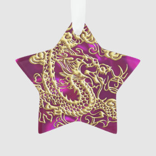 Goldener Drache auf Magenta Satin Ornament