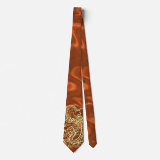 Goldener Drache auf Orange Satin Print Krawatte