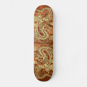 Goldener Drache auf Orange Satin Print Skateboard