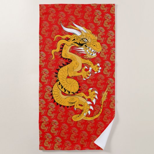 Goldener Drache auf Red Beach Handtuch (Vorderseite)