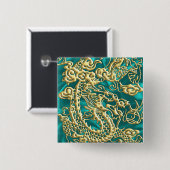 Goldener Drache auf Türkis Satin Print Button (Vorne & Hinten)