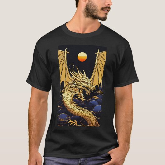 "Goldener Drache bei Morgendämmerung: Eine Vaporwa T-Shirt (Vorderseite)