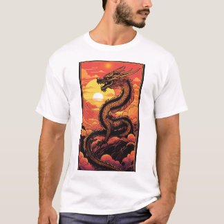 "Goldener Drache bei Sonnenaufgang - Vaporwave Ele T-Shirt