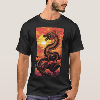 "Goldener Drache bei Sonnenaufgang - Vaporwave Ele T-Shirt