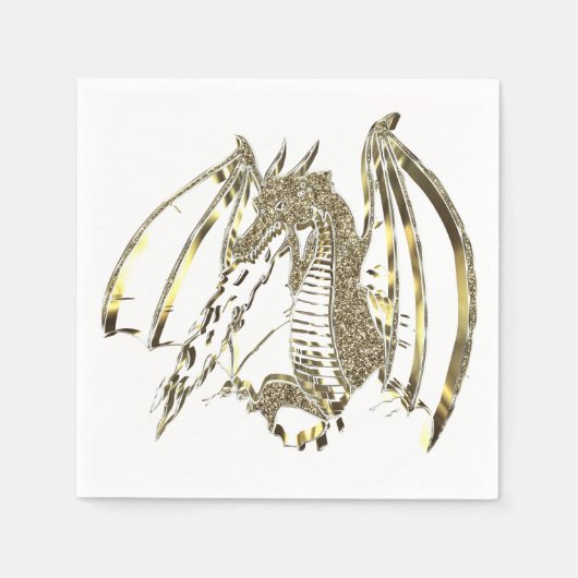 Goldener Drache Eleganter Feueratemdrache Serviette (Vorderseite)