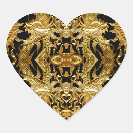 Goldener Drache Herz-Aufkleber (Vorderseite)
