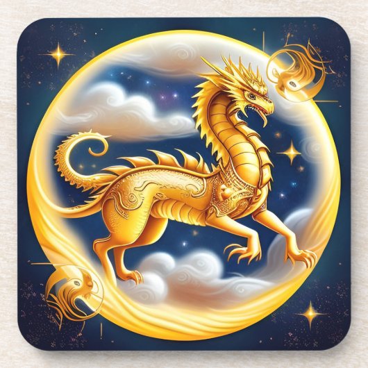 Goldener Drache im kosmischen Himmel Getränkeuntersetzer (Vorderseite)
